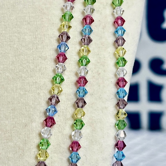 Pastel Swarovski Beads Three Strand Crystal Necklace - Picture 4 of 8
